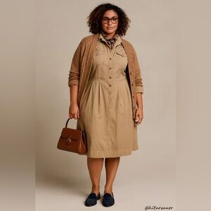 Tory Burch Dress Pleated Khaki Safari Chic Dress - size 4